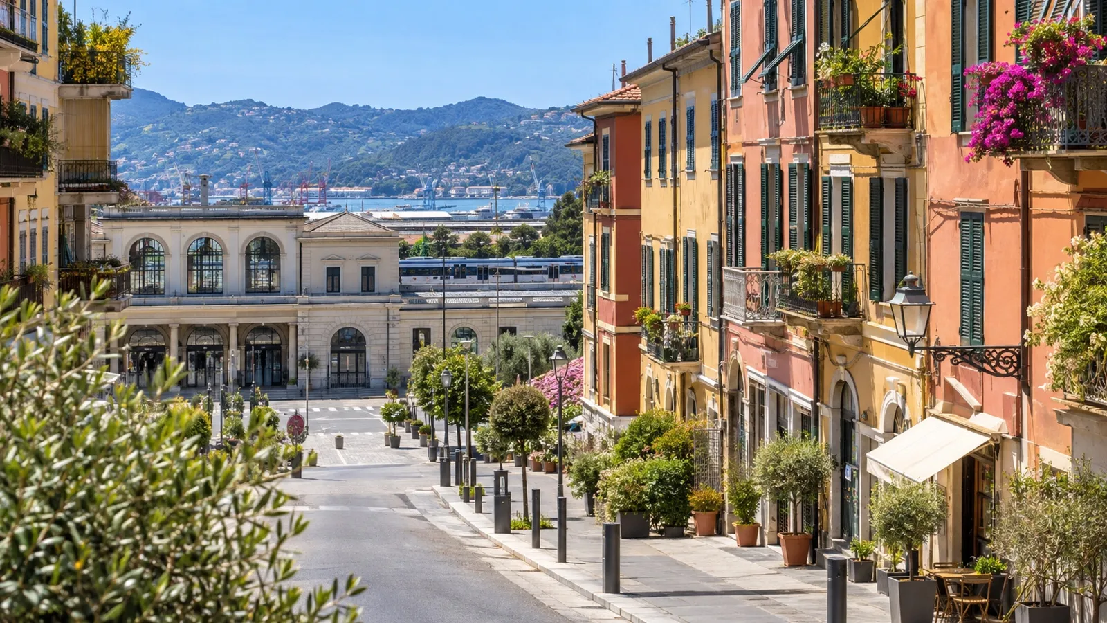 La Spezia Centrale station district with practical small hotels and colorful Ligurian streets