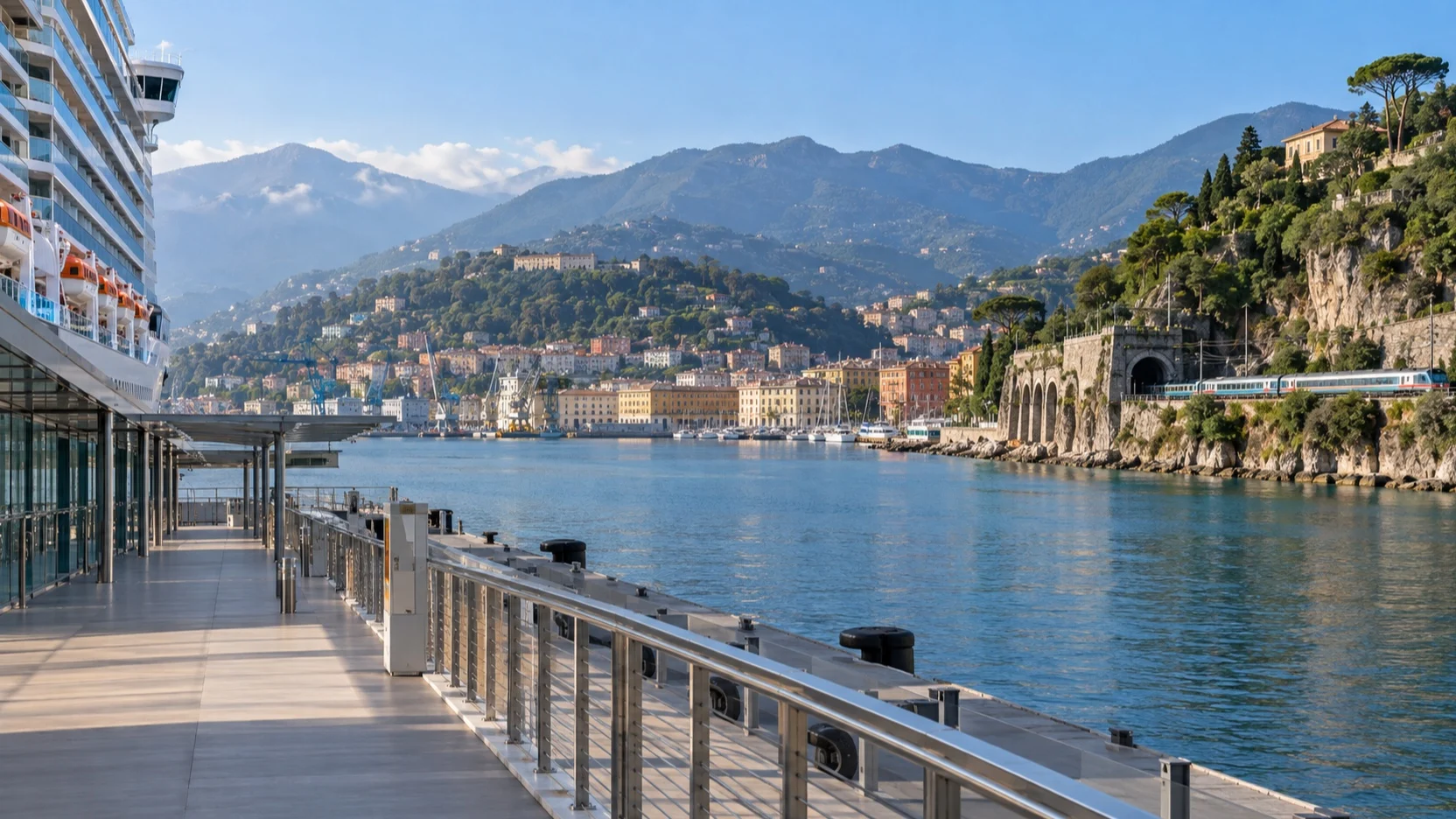 La Spezia cruise harbor and Ligurian mountains