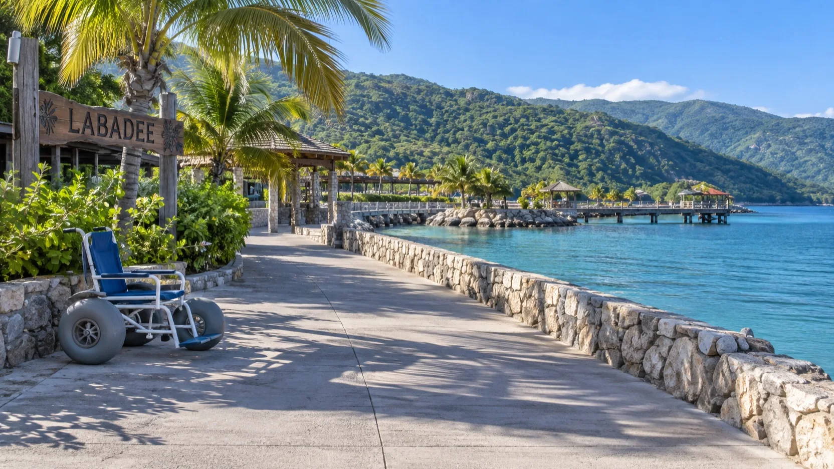 Paved Labadee pier approach and beach access equipment