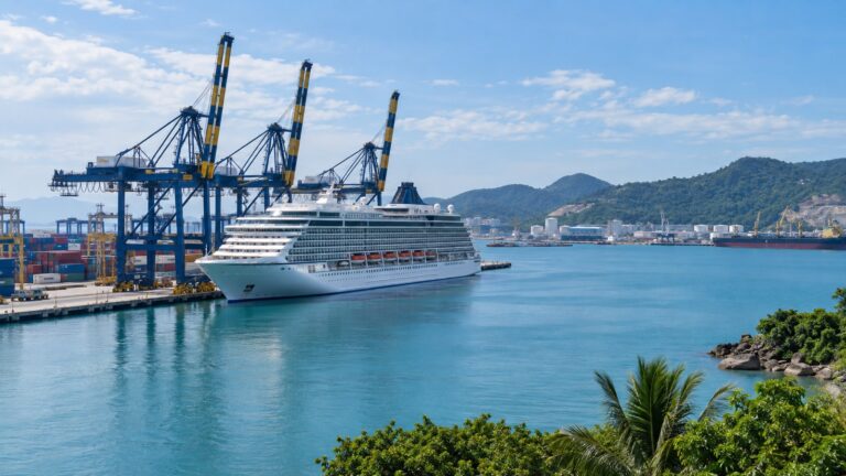 Cruise ship docked at Laem Chabang port in Thailand