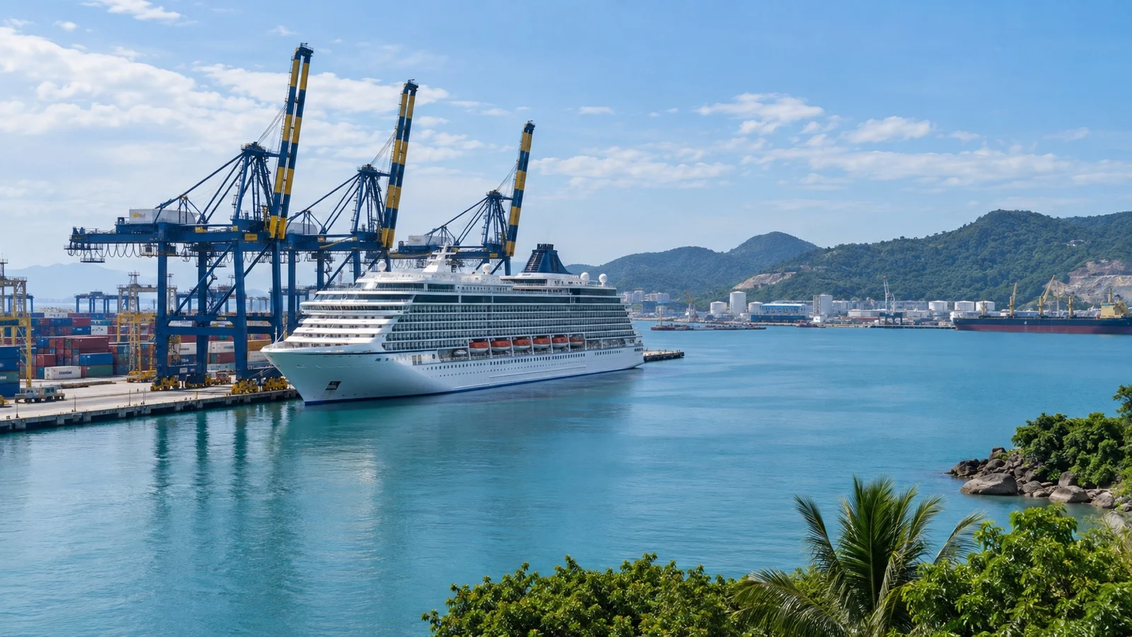 Cruise ship docked at Laem Chabang port in Thailand