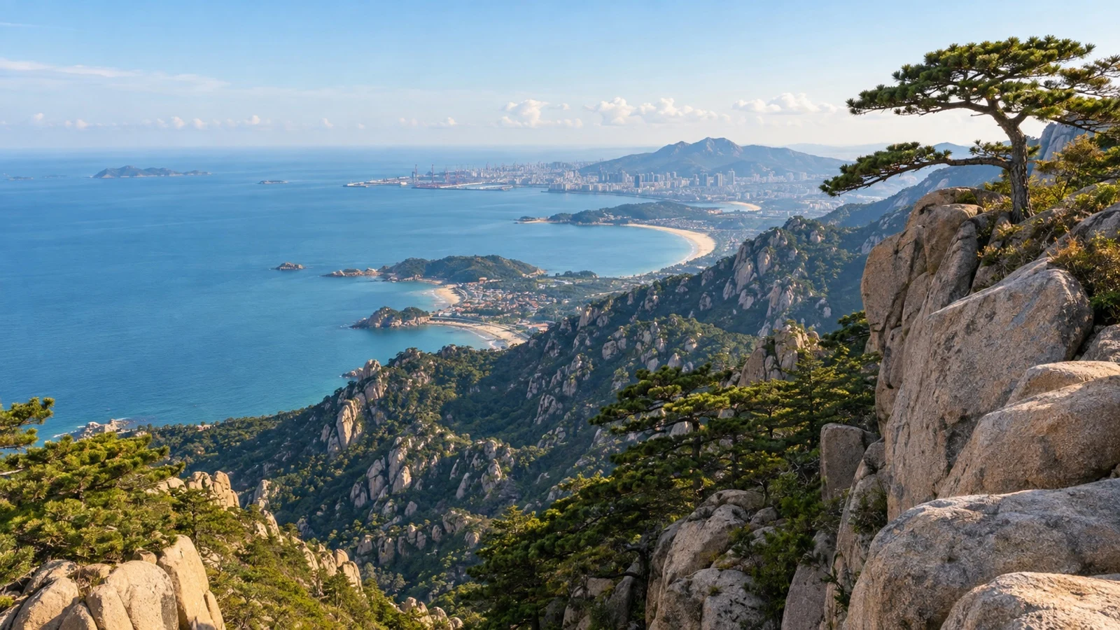 Granite peaks and pines above the Yellow Sea at Laoshan