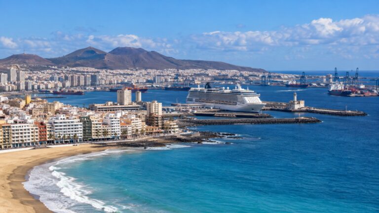 Cruise ship at Las Palmas port beside the Gran Canaria coast