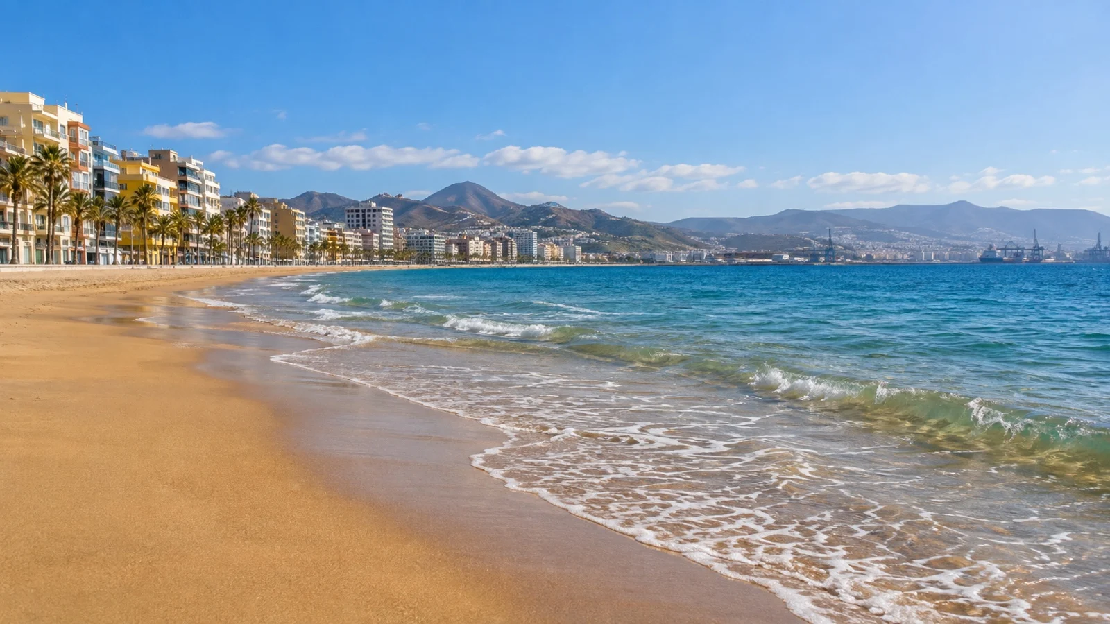 Empty Las Canteras beach near Las Palmas cruise port, Gran Canaria