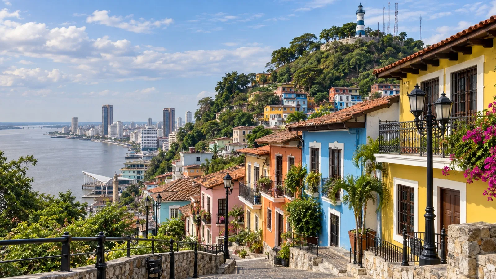 Colorful Las Peñas houses below Cerro Santa Ana