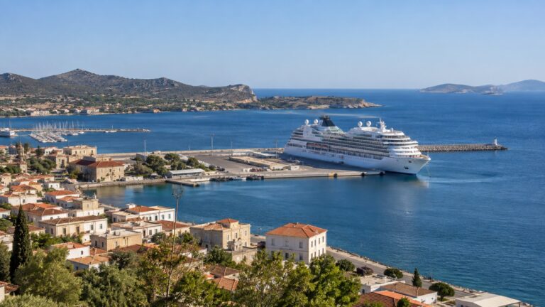 Cruise ship docked at Lavrion port in Greece
