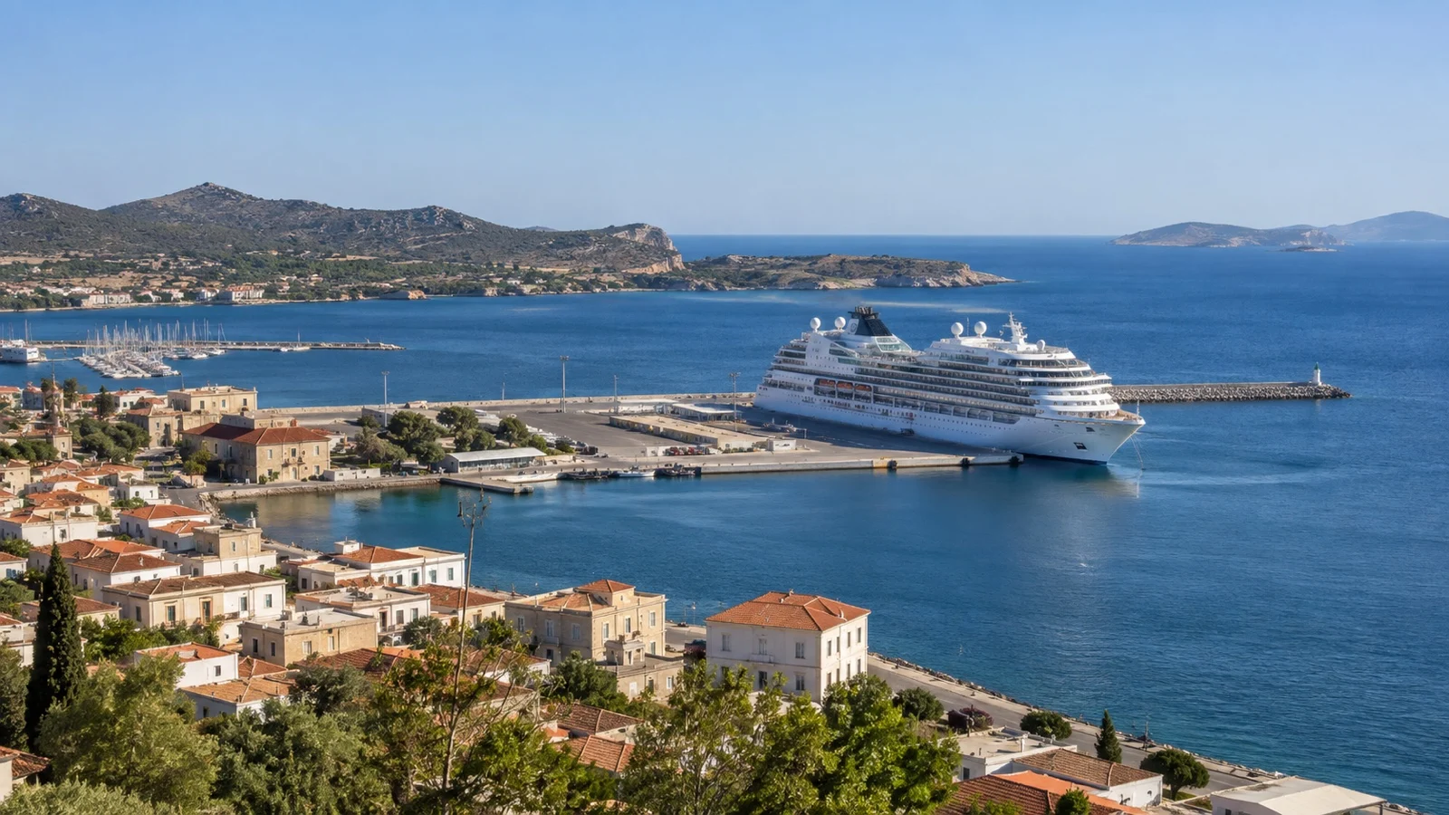 Cruise ship docked at Lavrion port in Greece