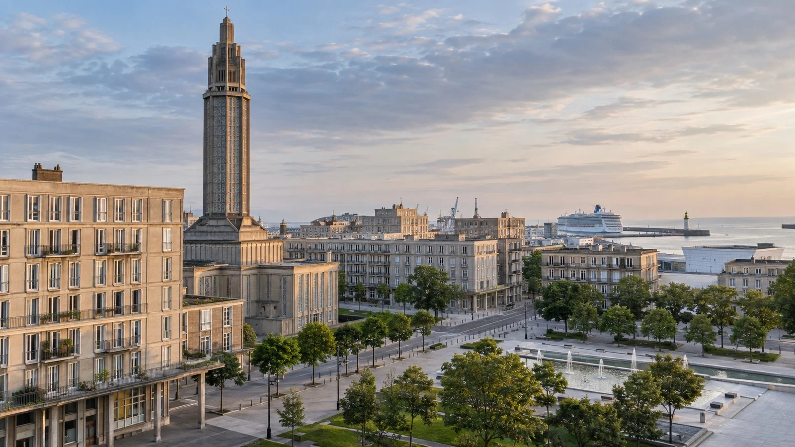 Auguste Perret city center of Le Havre with practical hotels and distinctive postwar concrete architecture