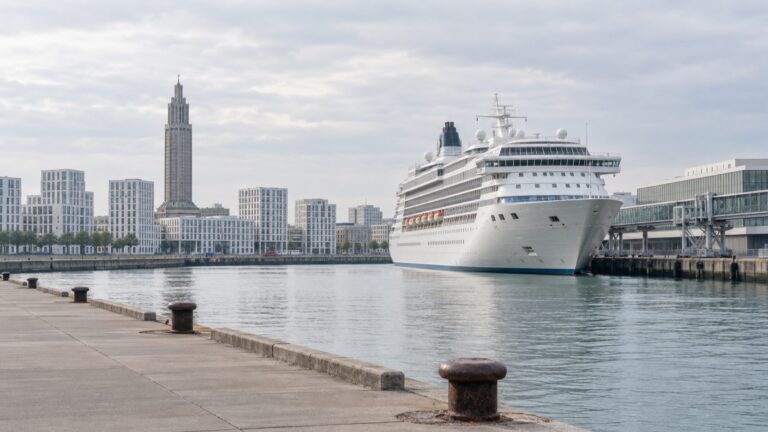 Cruise ship at Le Havre port beside the Normandy waterfront