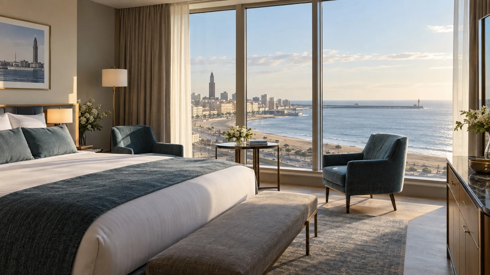 Elegant Le Havre hotel near the beach with sea-facing windows and Norman coastal light