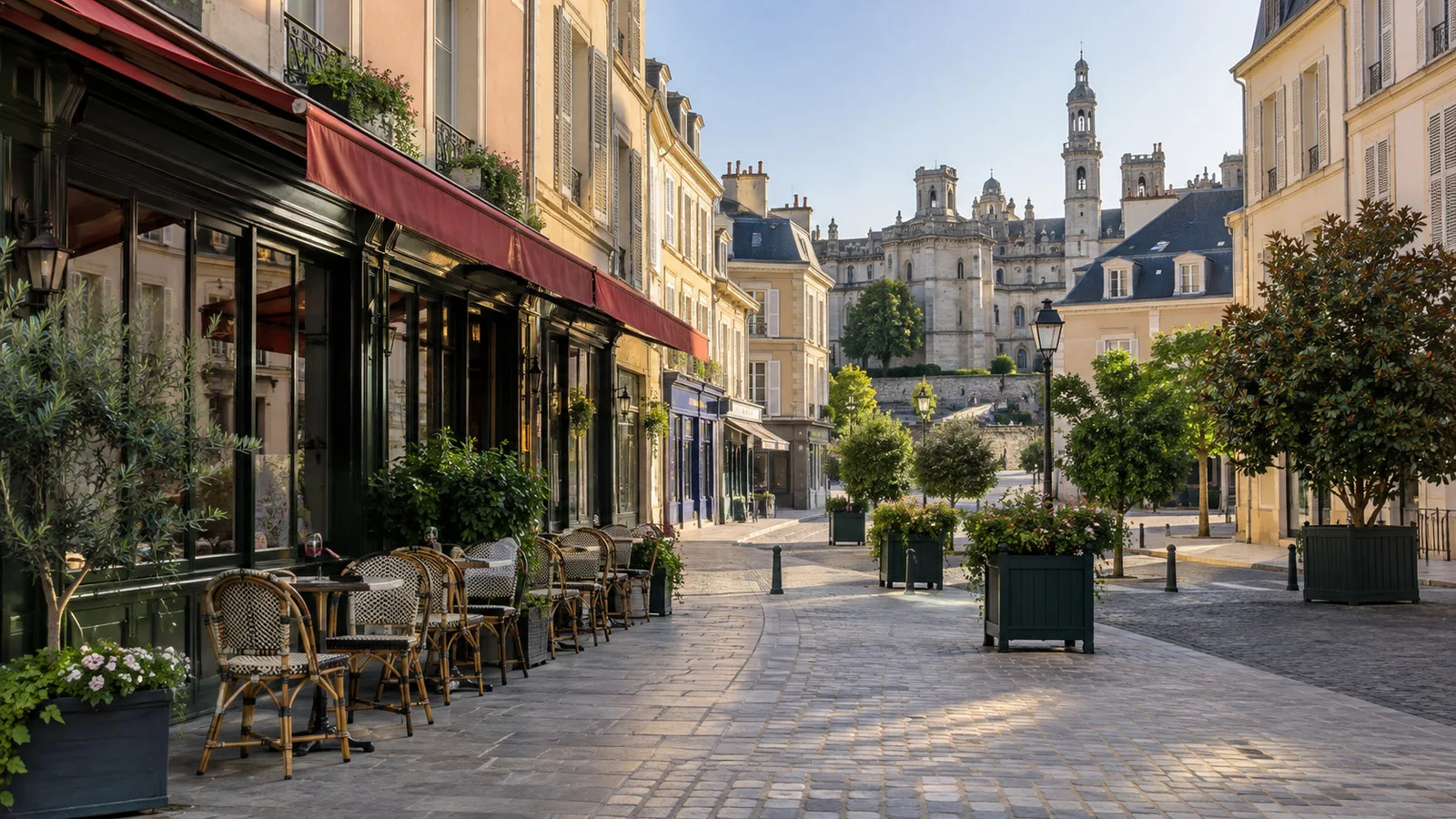 Quiet streets and cafés of Saint-Germain-en-Laye town center