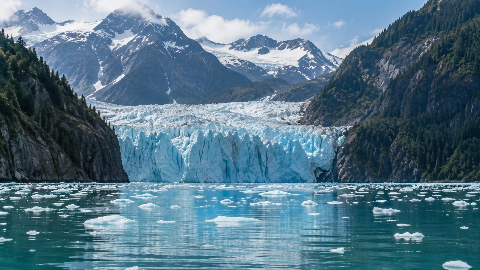 Blue ice at LeConte Glacier in a fjord near Petersburg Alaska