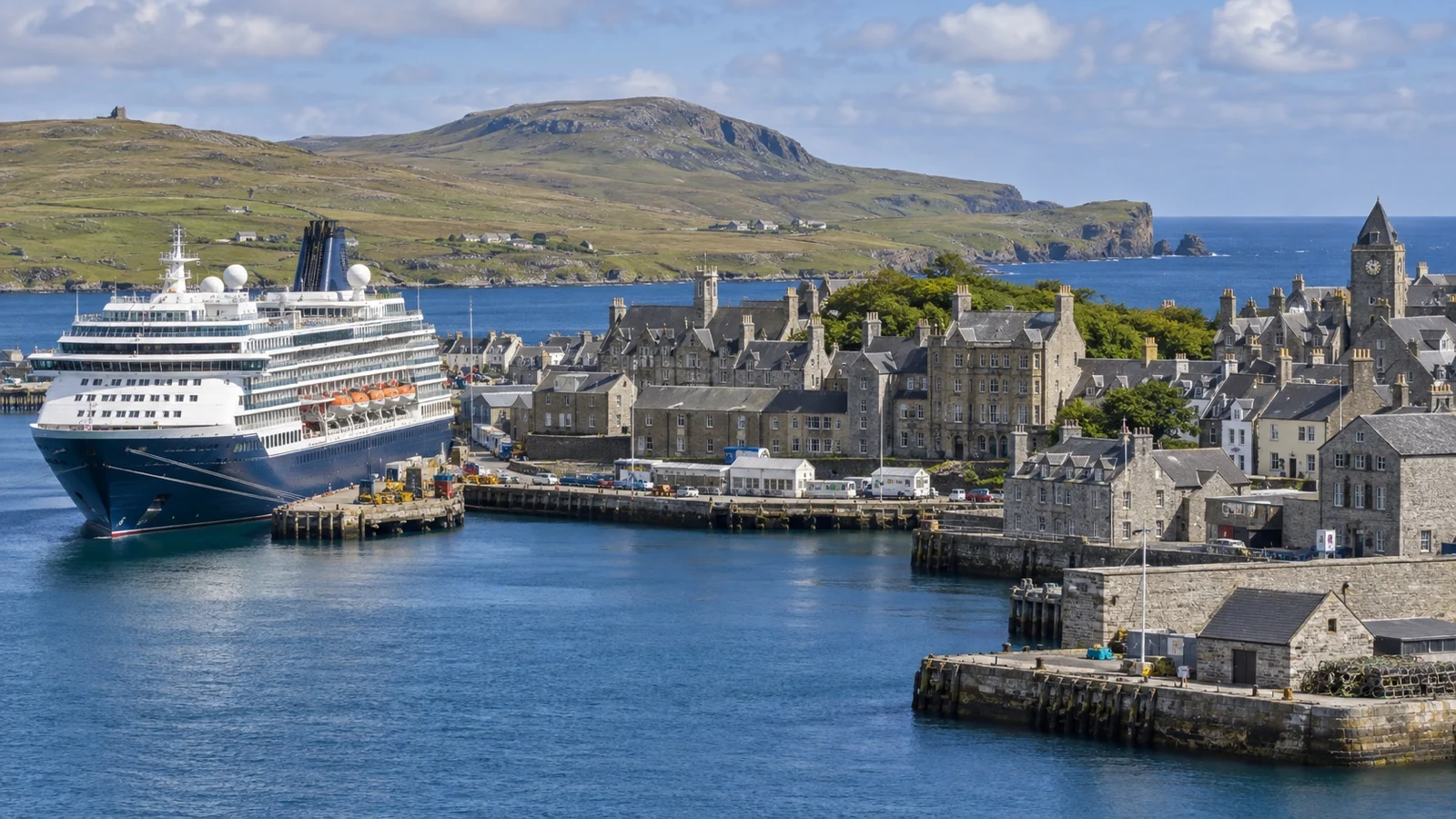 Cruise ship at Lerwick harbor in Shetland