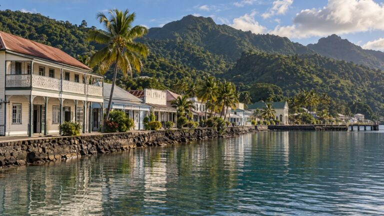 Historic Levuka shopfronts along Fiji’s Ovalau waterfront