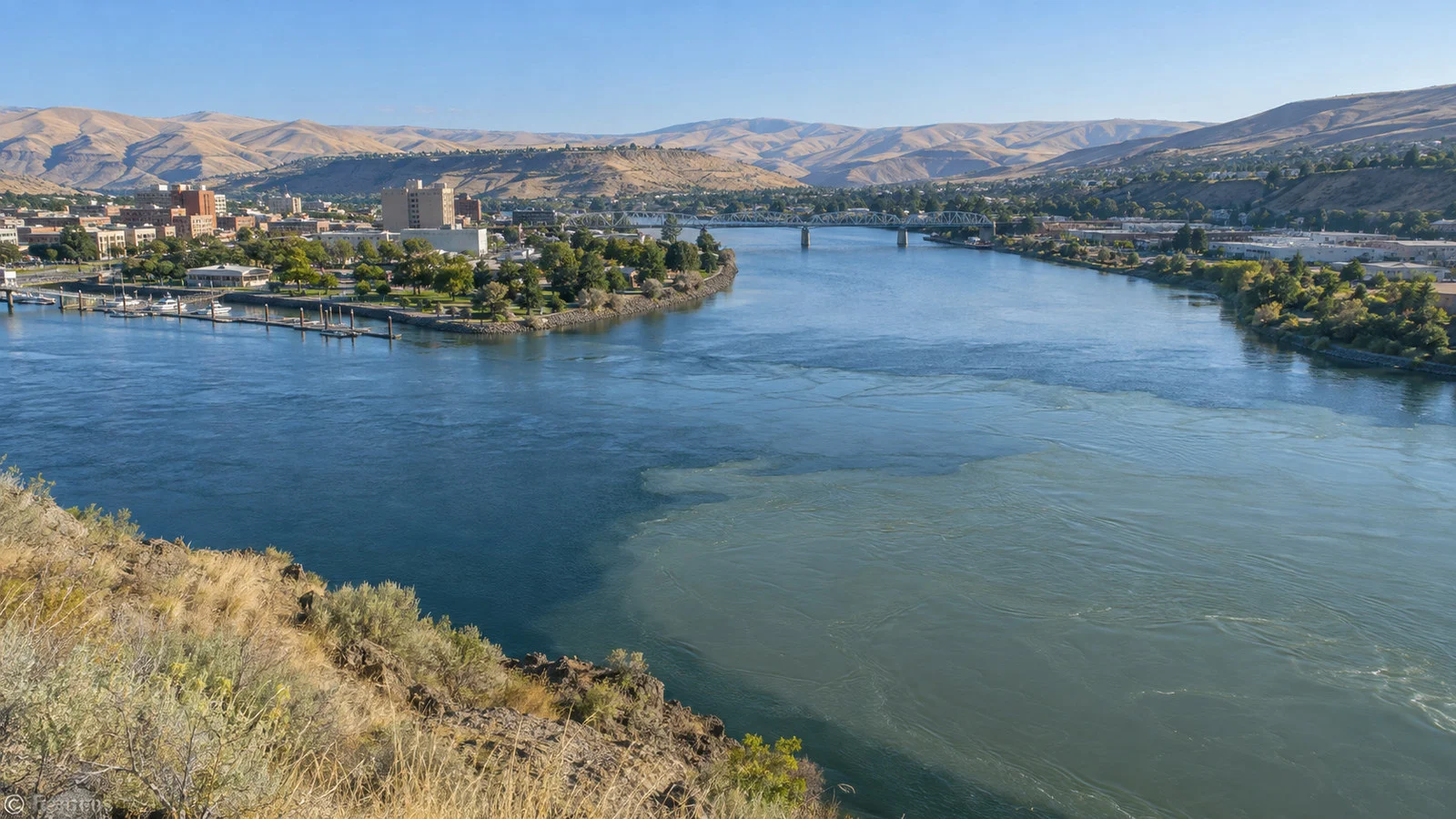 Lewiston waterfront where the Clearwater meets the Snake River