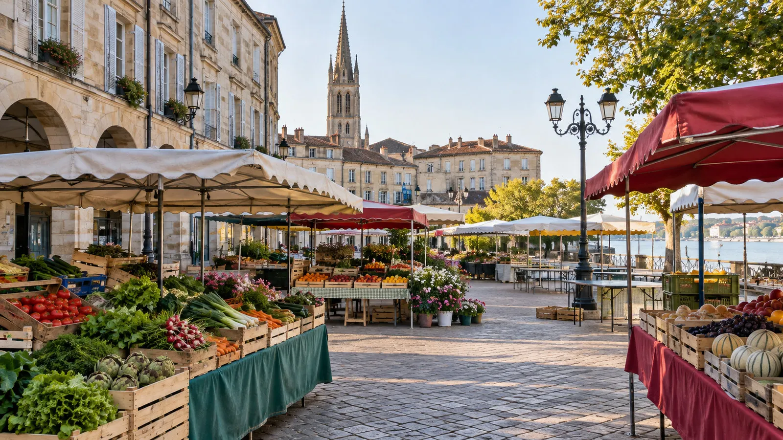 Libourne town market stalls without people