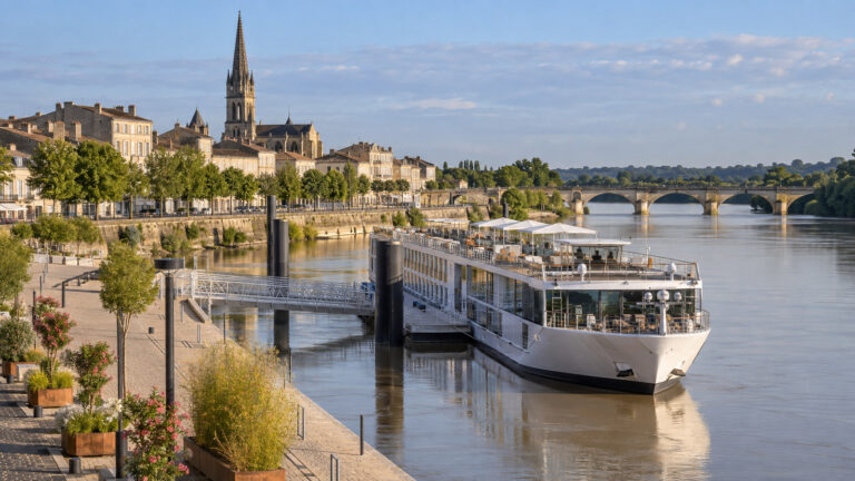 Riverfront and cruise port area at Libourne, France