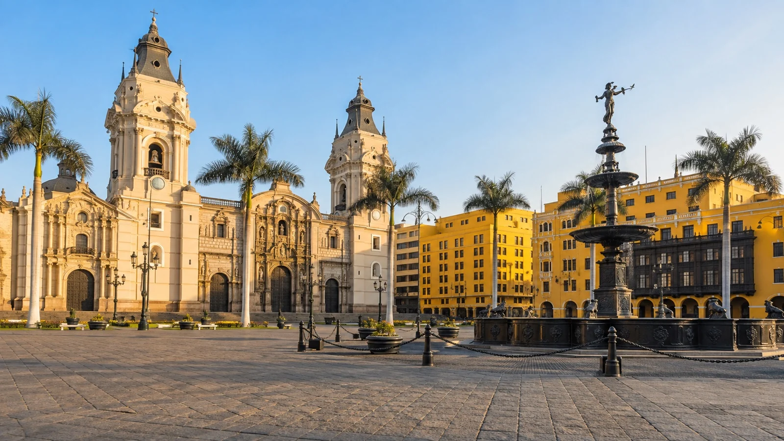 Lima Cathedral and colonial buildings around Plaza Mayor