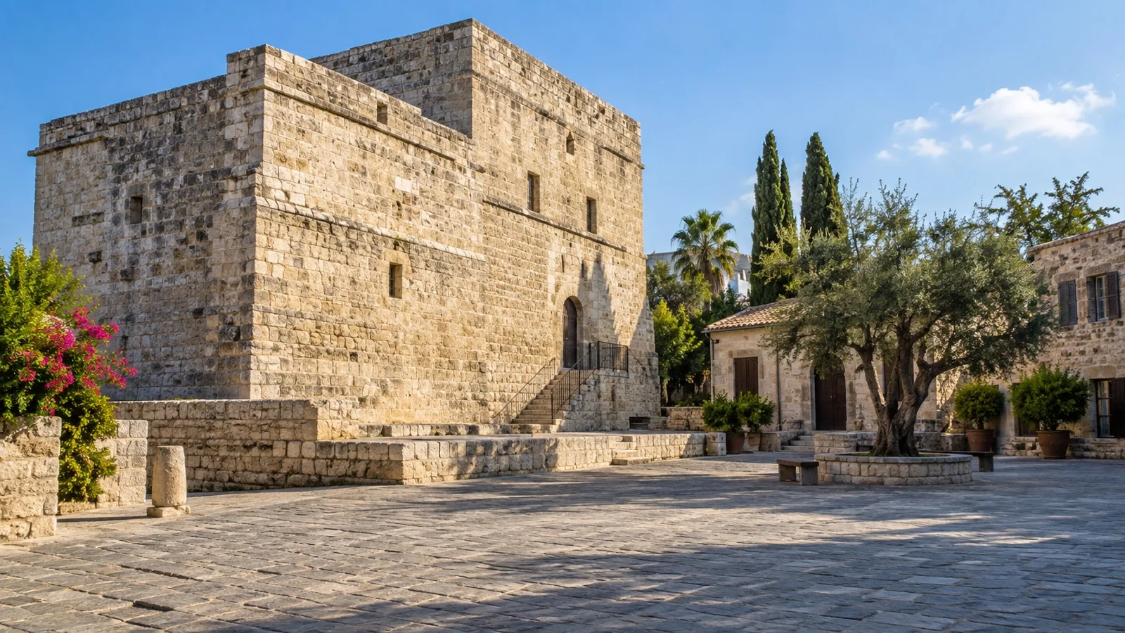 Stone walls of Limassol Castle beside the old town