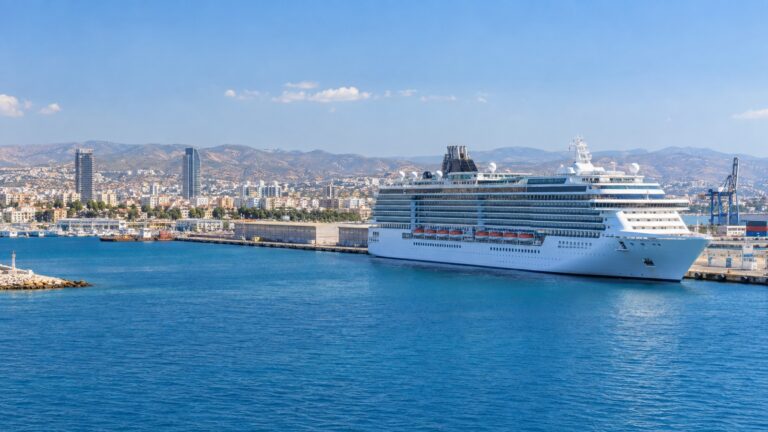 Cruise ship at Limassol harbor on Cyprus south coast