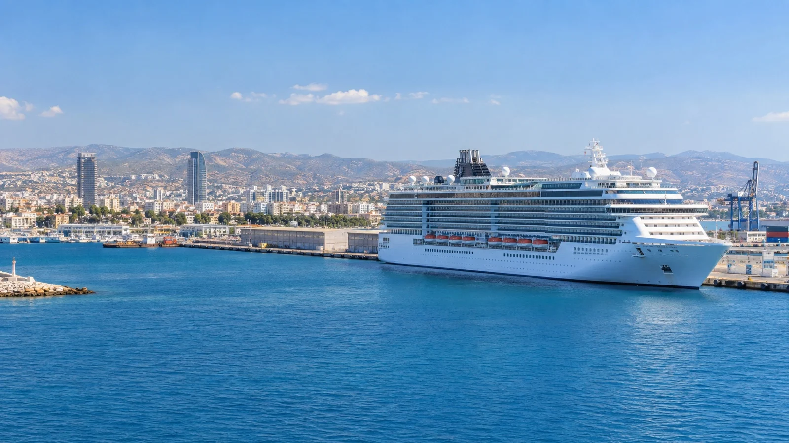Cruise ship at Limassol harbor on Cyprus south coast