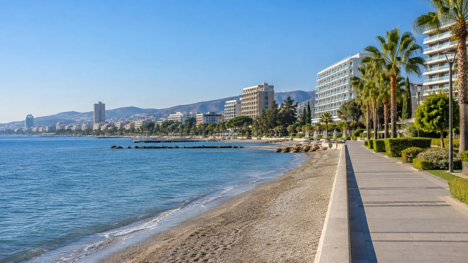 Germasogeia beachfront hotel area in Limassol