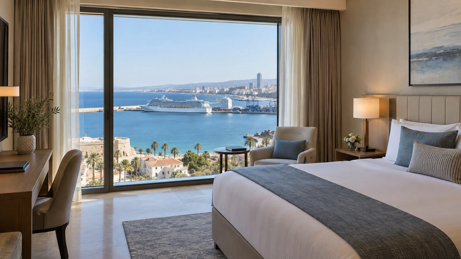 Hotel room view over Limassol cruise port