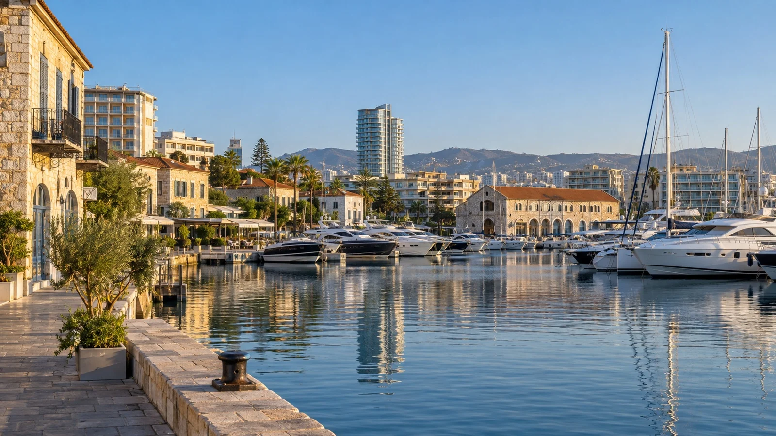 Limassol marina and old town hotel area