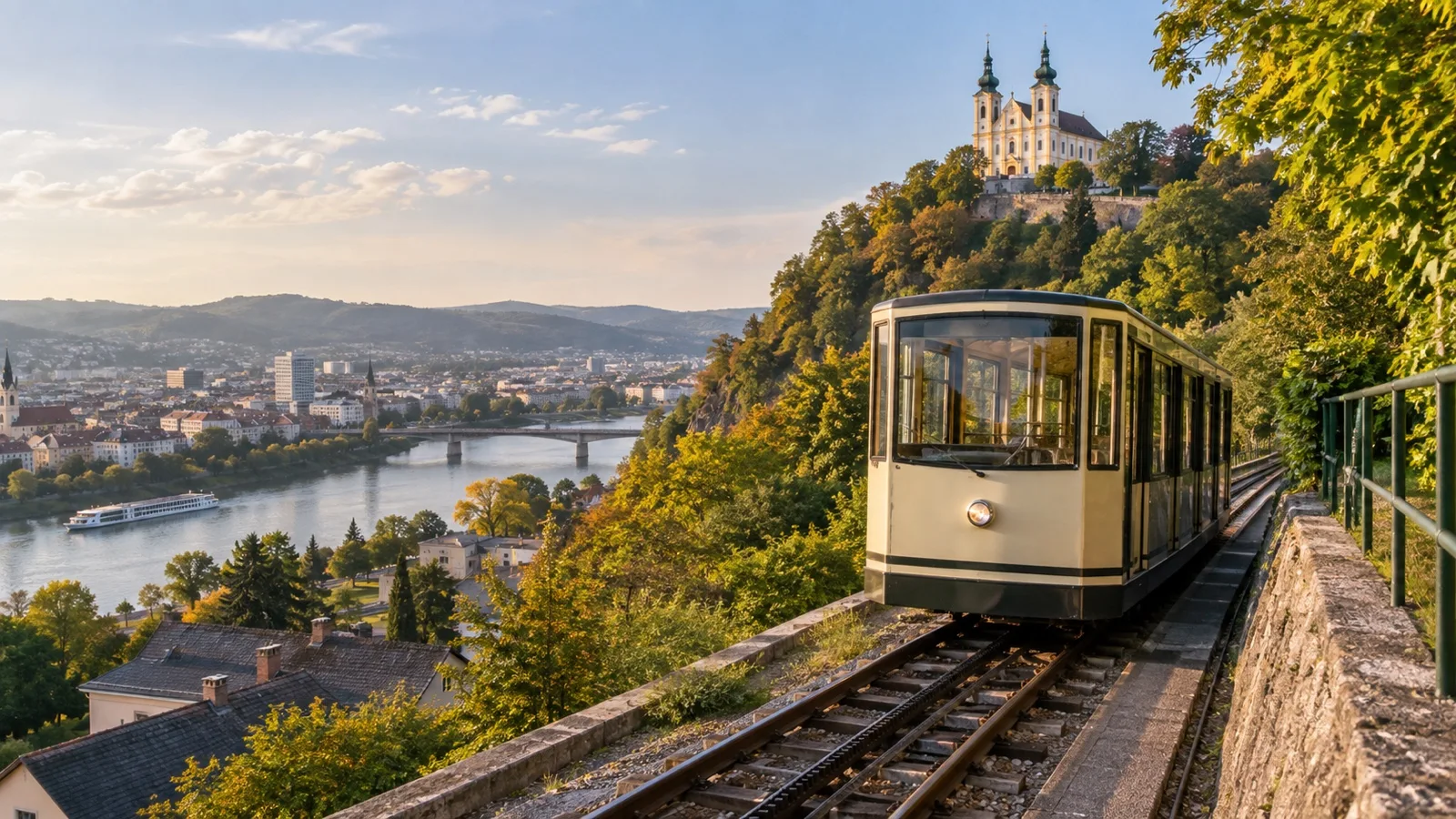 Pöstlingbergbahn climbing toward Pöstlingberg