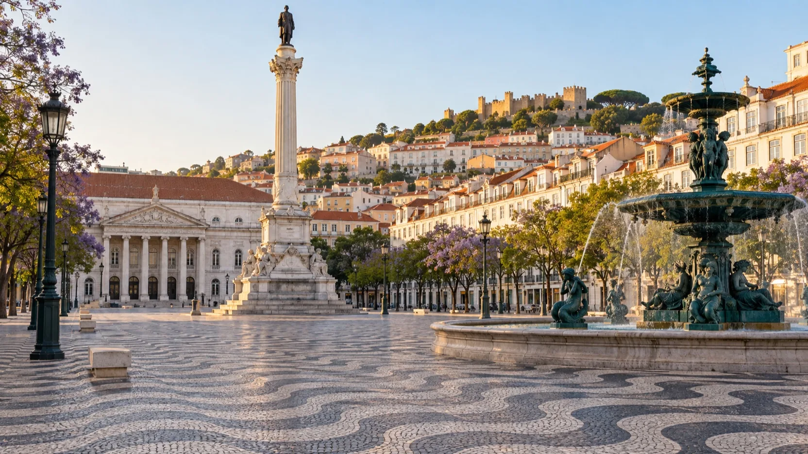 Rossio Square near central Lisbon hotel stays