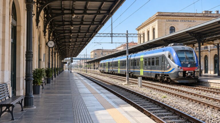 Regional train at the inland Livorno Centrale station for the Florence route