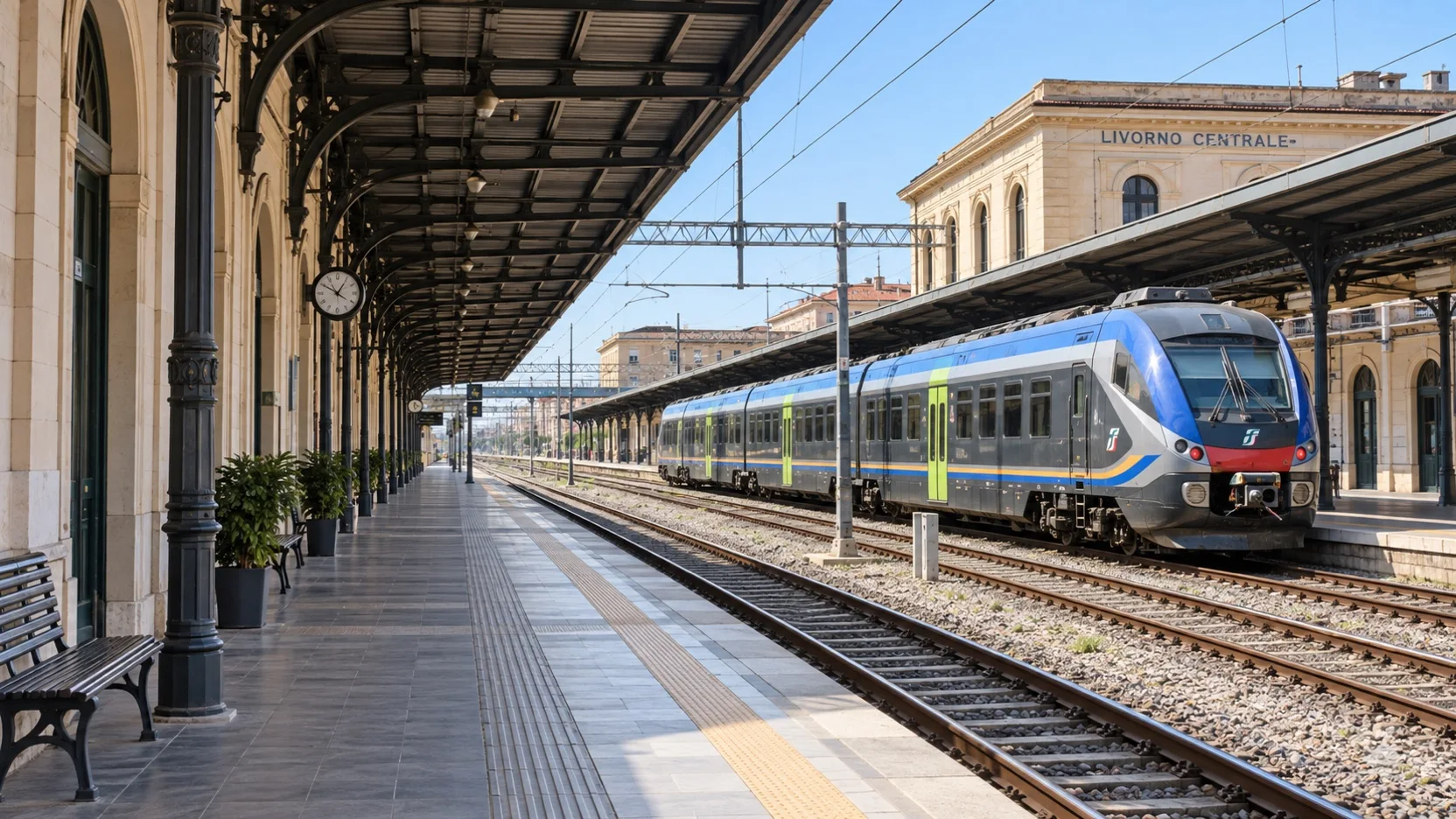 Regional train at the inland Livorno Centrale station for the Florence route