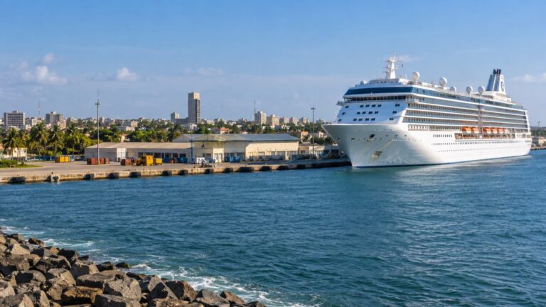 Cruise ship docked at Lomé port on Togo’s Atlantic coast