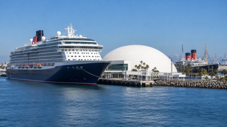 Cruise ship beside Long Beach dome terminal