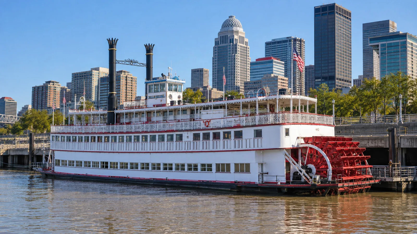 Historic Belle of Louisville paddlewheel riverboat moored at the Louisville waterfront