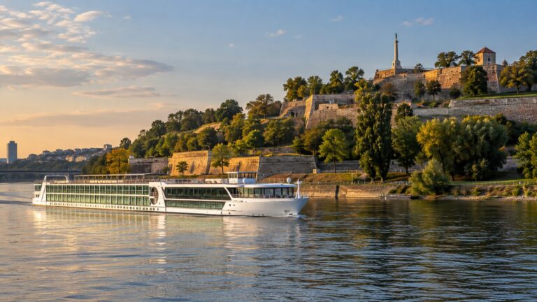 River cruise ship at Belgrade Danube Sava confluence