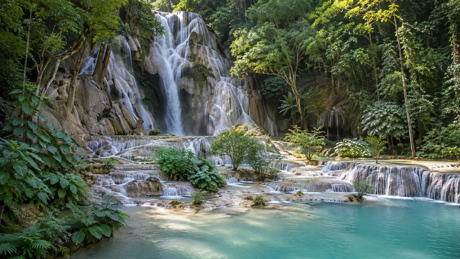 Kuang Si Waterfall and turquoise pools