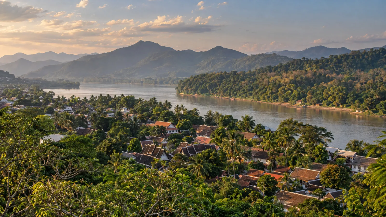 Luang Prabang old town roofs viewed from Mount Phousi
