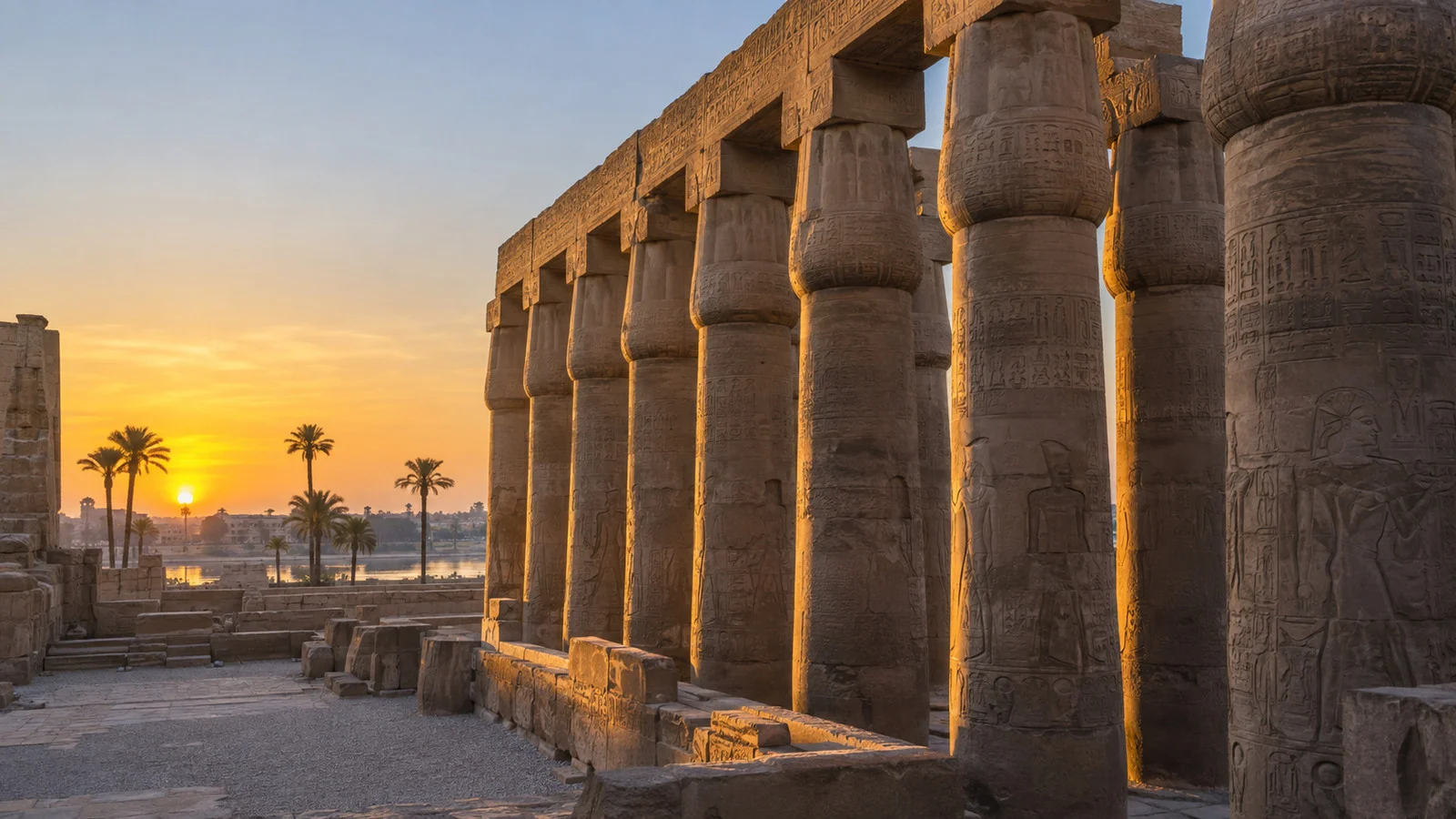 Luxor Temple columns at dawn