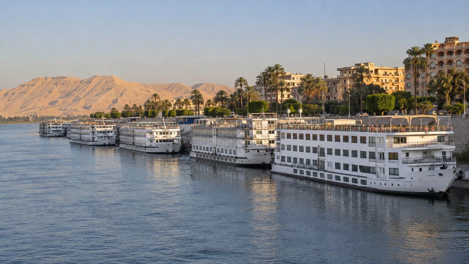 Nile cruise boats moored at Luxor