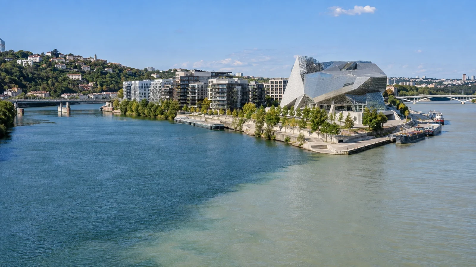 Confluence district where Saône meets Rhône in Lyon