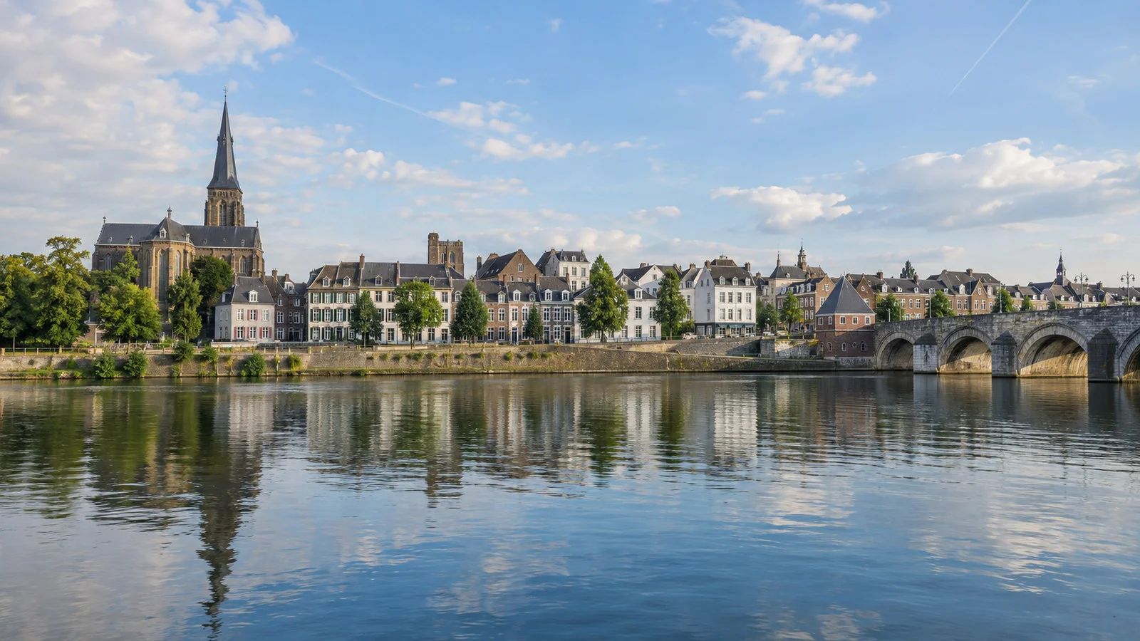 Maastricht old town and Meuse riverside seen from across the river