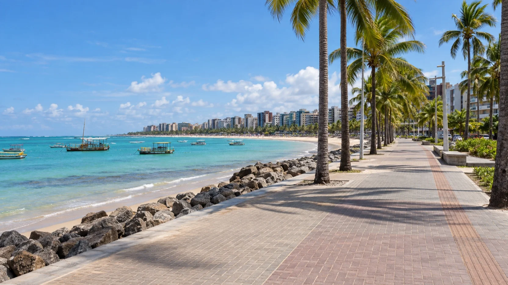 Flat palm-lined Pajuçara promenade in Maceió
