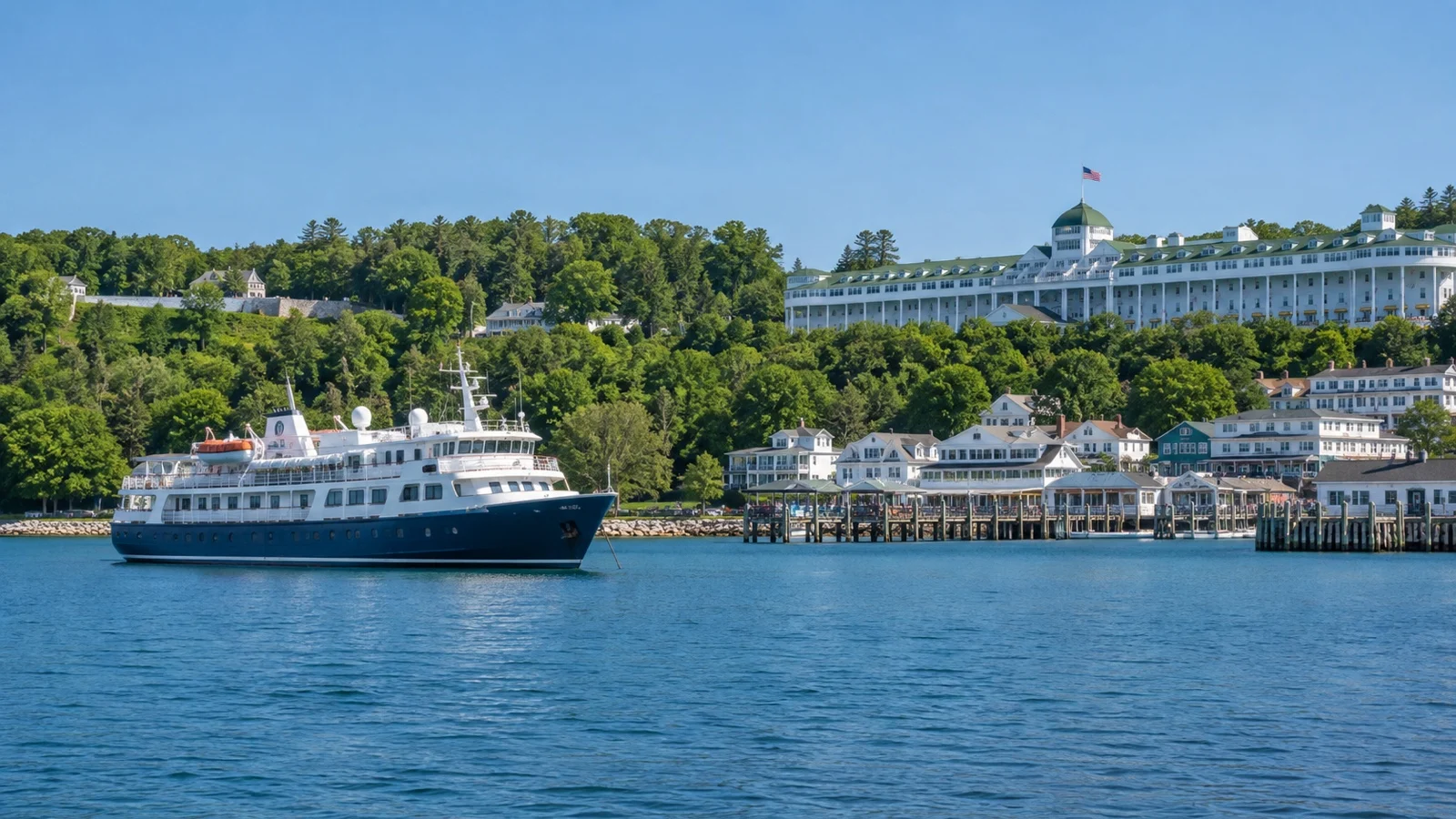 Cruise ship off Mackinac Island harbor
