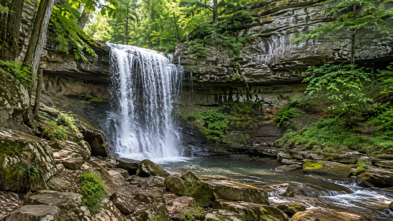 Clifty Falls waterfall in its wooded state park