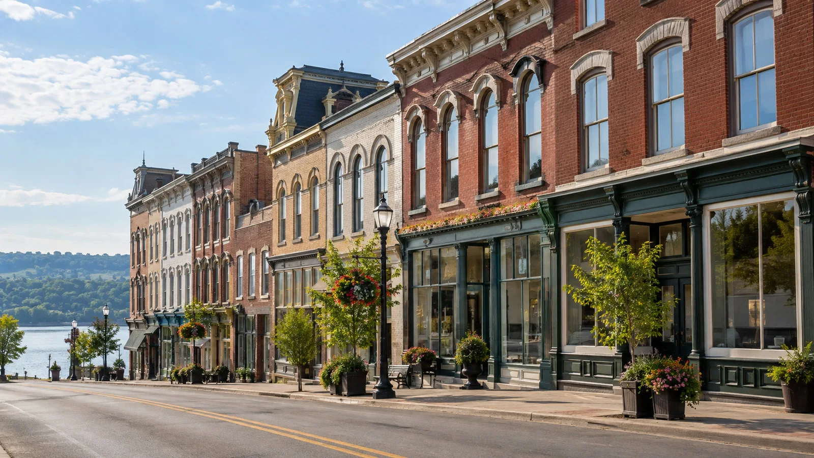 Historic Main Street storefronts in Madison