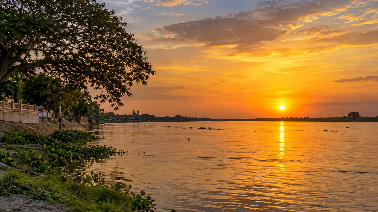 Sunset over the Magdalena River in Magangué, Colombia