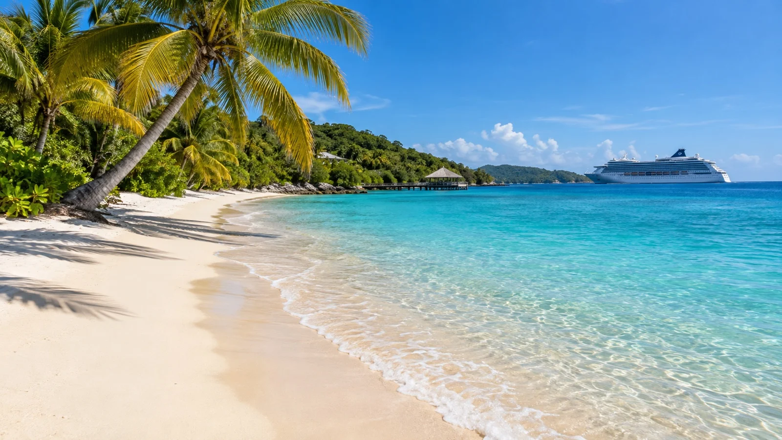 Mahogany Bay beach and palms near the cruise terminal