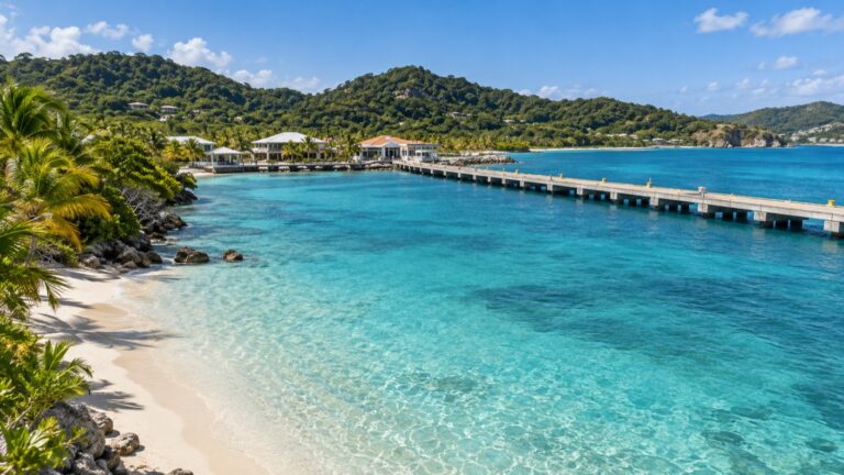 Mahogany Bay cruise pier and turquoise water on Roatán