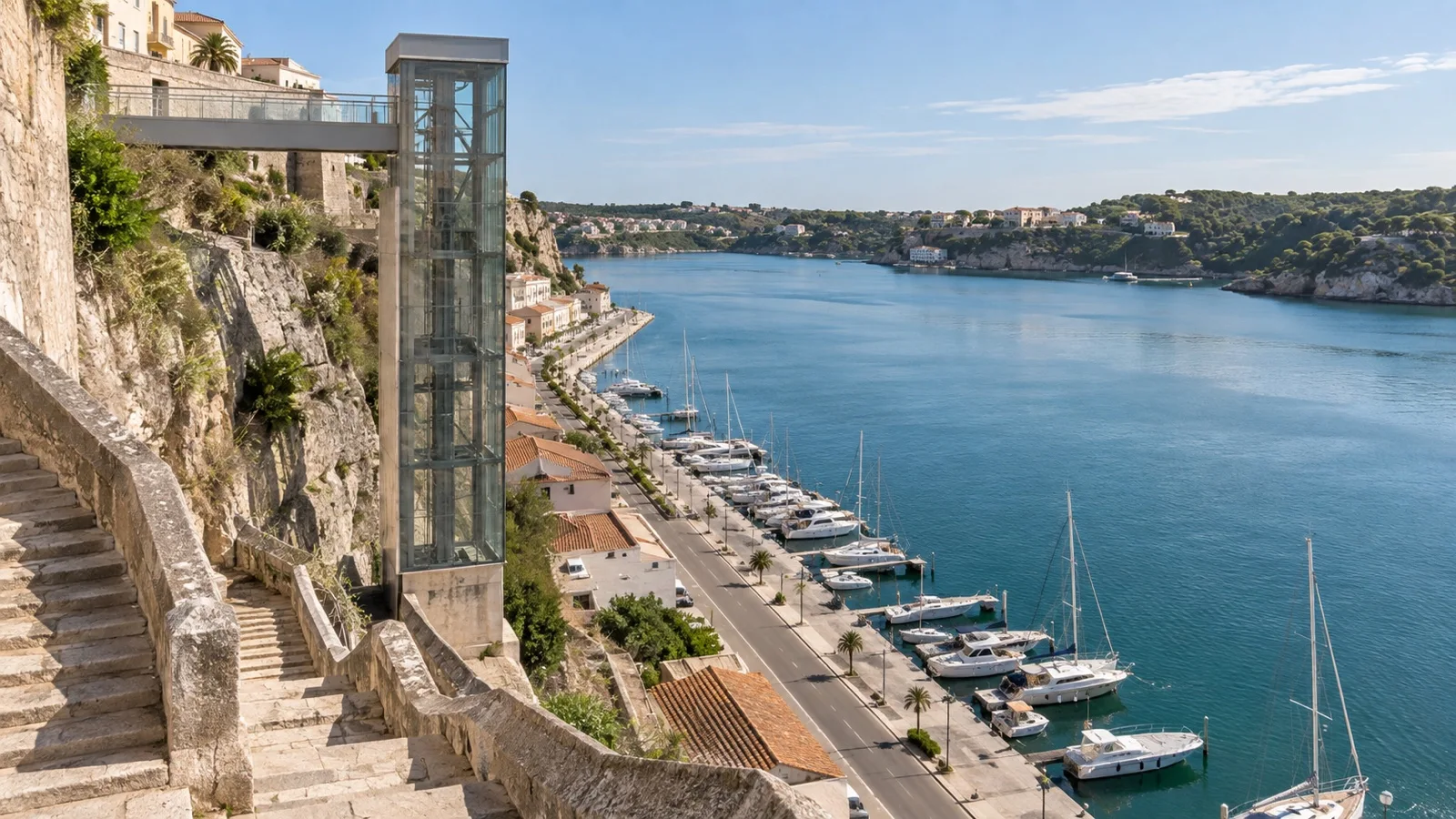 Steep stone connection between Mahón harbor and the upper town